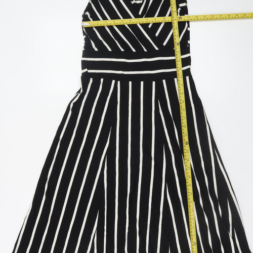 Marks and Spencer Women Black Striped Wrap Dress Size 10