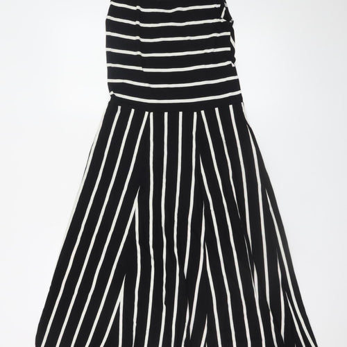 Marks and Spencer Women Black Striped Wrap Dress Size 10