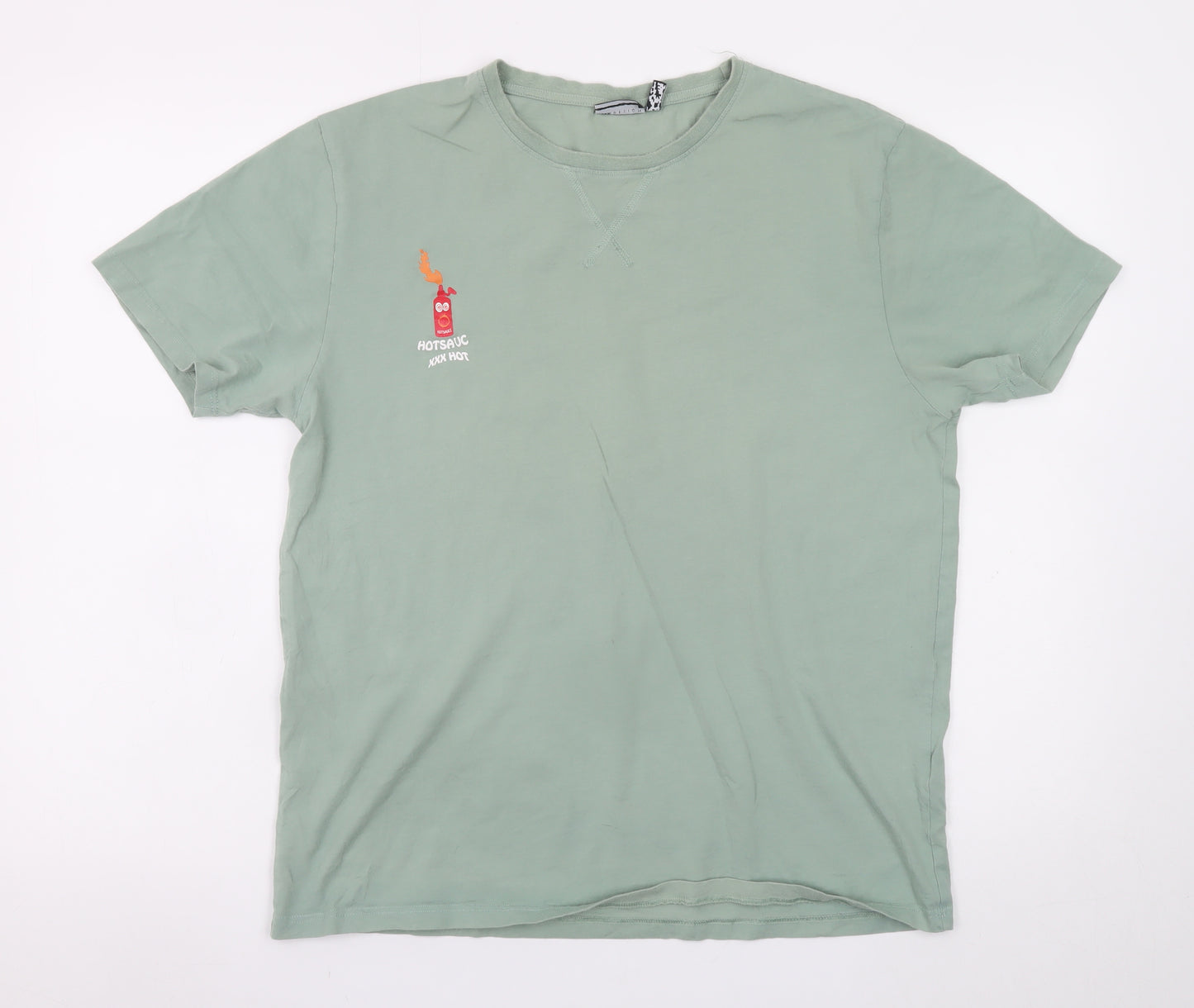 ASOS Design Men's Green Hot Sauce Graphic Cotton T-Shirt Size M