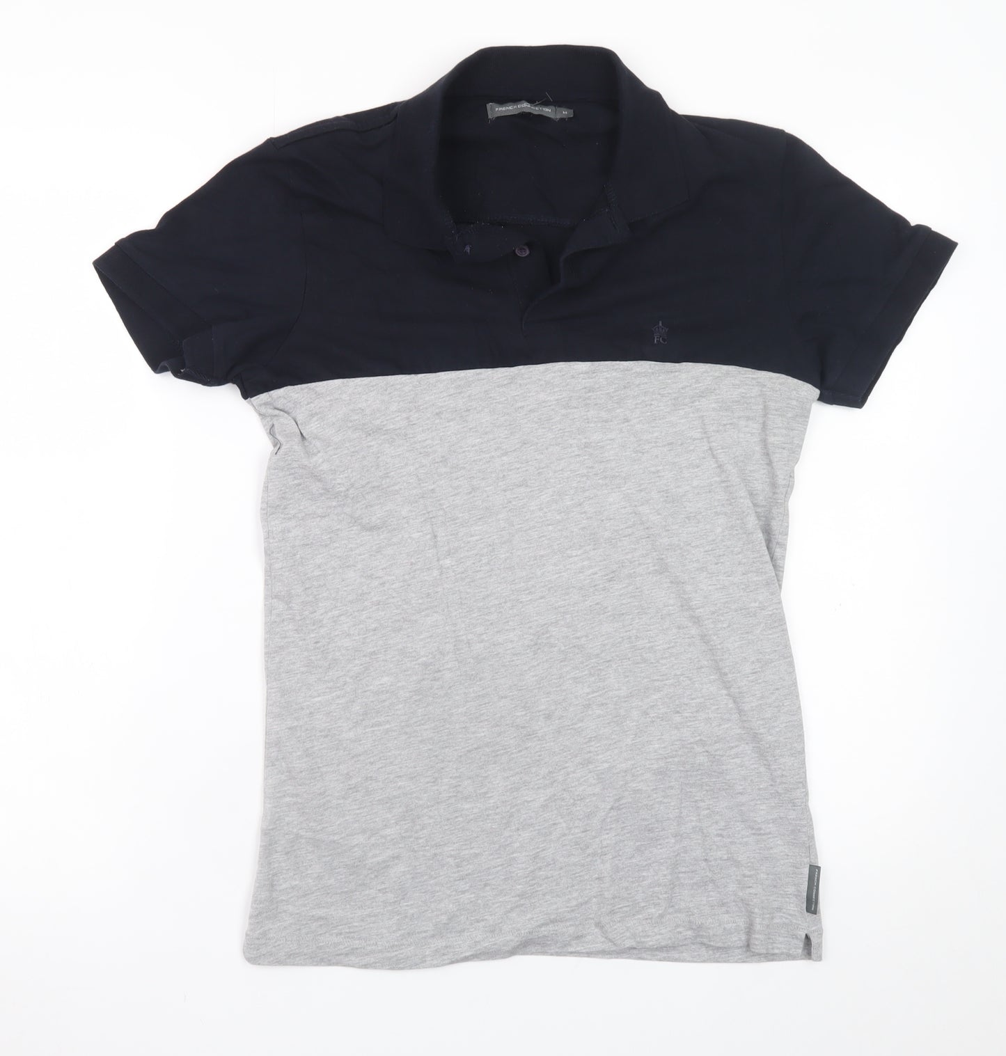 French Connection Men's Grey Navy Colourblock Cotton Polo Shirt M