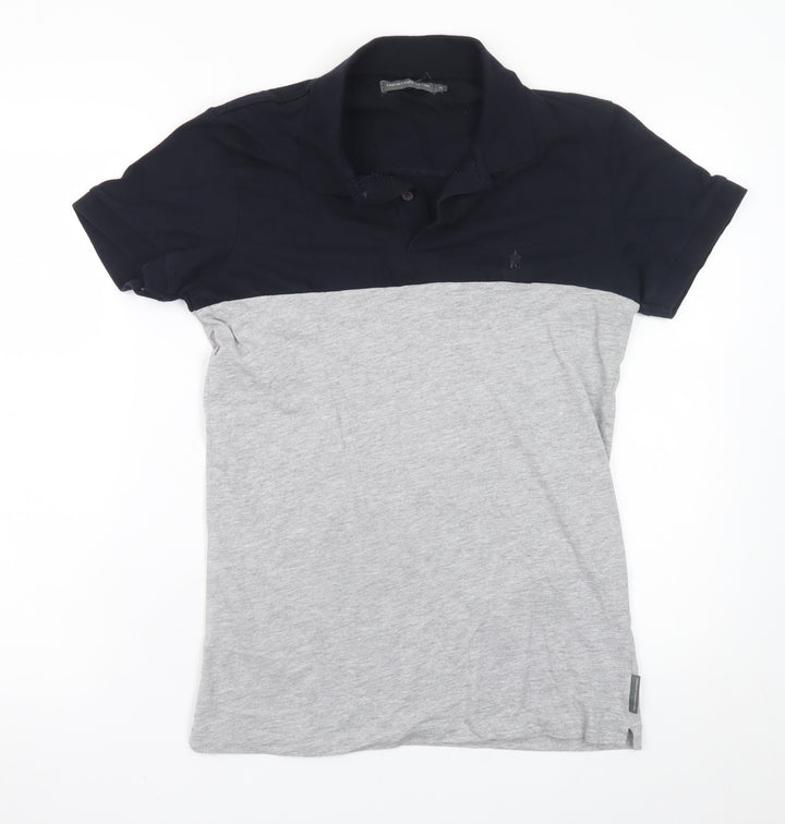 French Connection Men's Grey Navy Colourblock Cotton Polo Shirt M