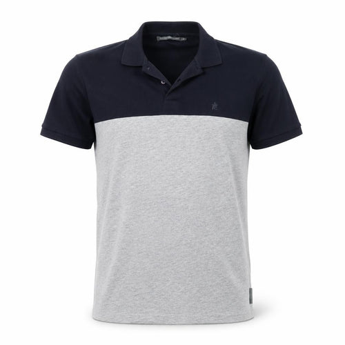 French Connection Men's Grey Navy Colourblock Cotton Polo Shirt M