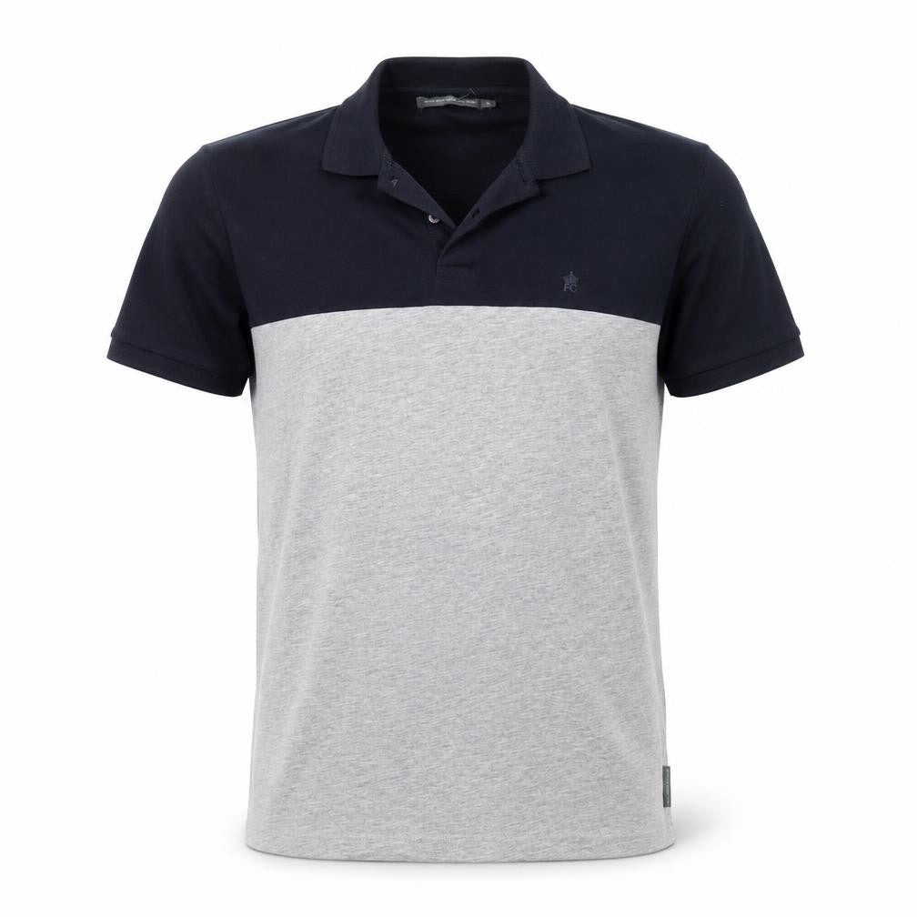 French Connection Men's Grey Navy Colourblock Cotton Polo Shirt M