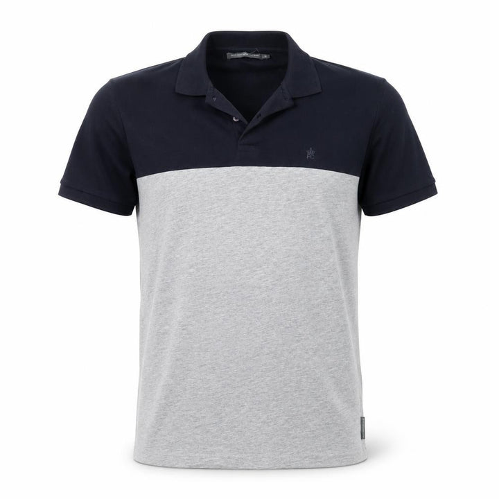 French Connection Men's Grey Navy Colourblock Cotton Polo Shirt M
