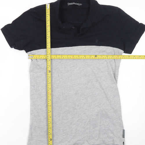 French Connection Men's Grey Navy Colourblock Cotton Polo Shirt M