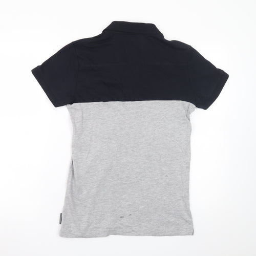 French Connection Men's Grey Navy Colourblock Cotton Polo Shirt M