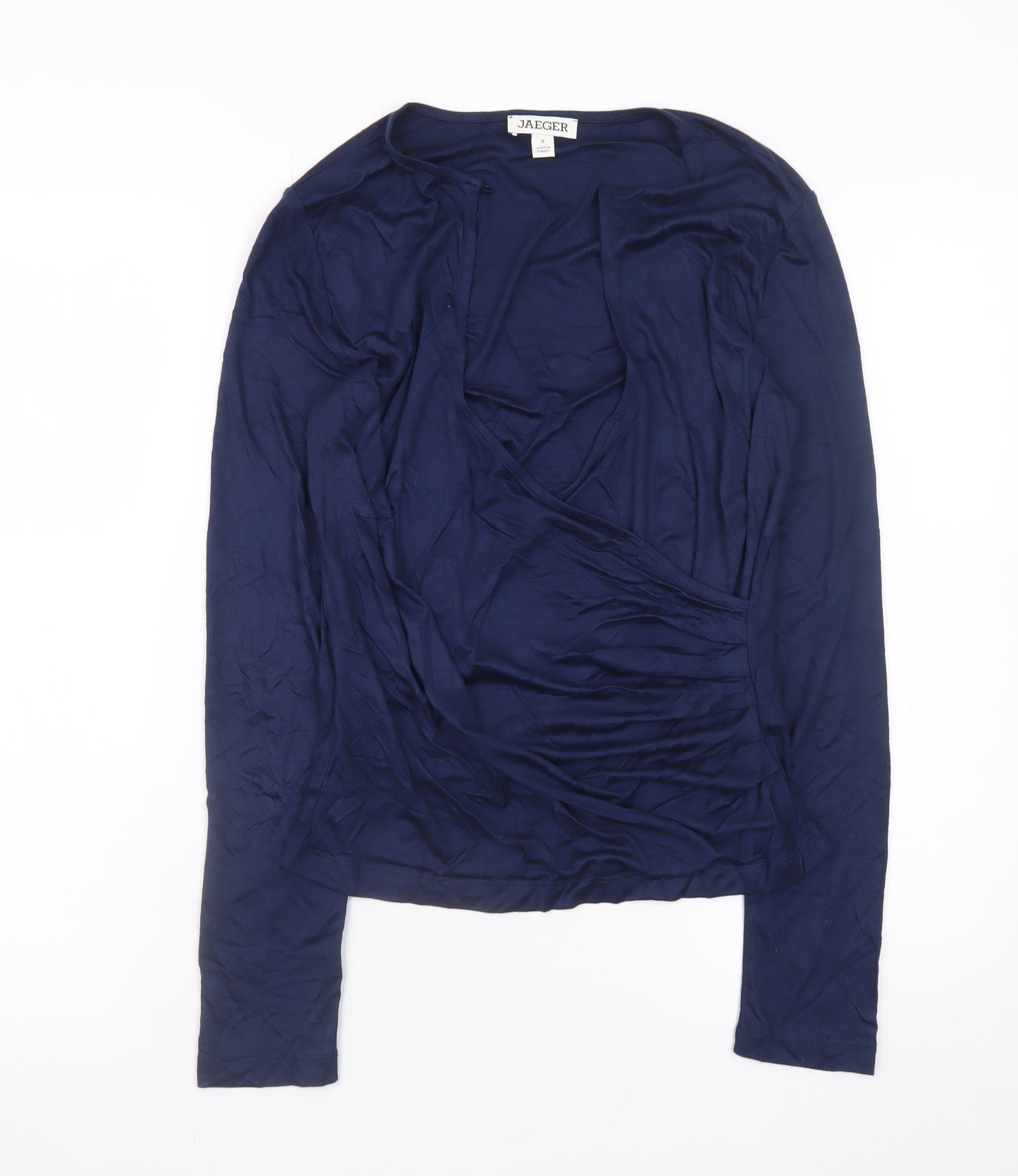 Jaeger Womens Blue Viscose Wrap Blouse Size 8 Long Sleeve