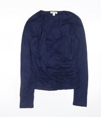 Jaeger Womens Blue Viscose Wrap Blouse Size 8 Long Sleeve