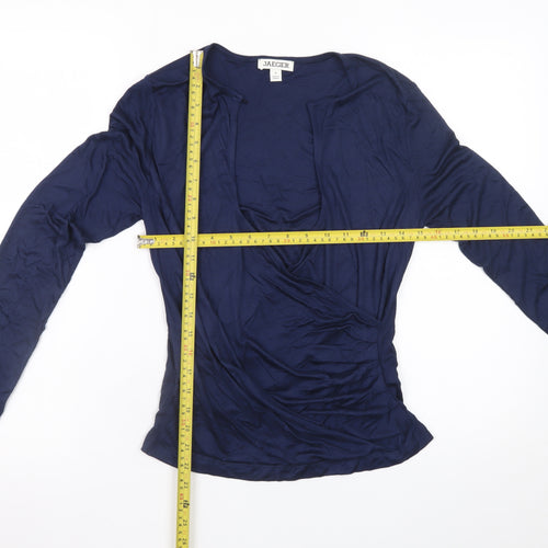 Jaeger Womens Blue Viscose Wrap Blouse Size 8 Long Sleeve