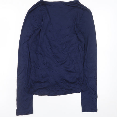 Jaeger Womens Blue Viscose Wrap Blouse Size 8 Long Sleeve