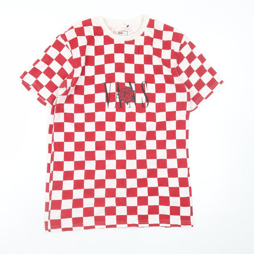 Vans Men’s Red Check Crew Neck Cotton T-Shirt Size S