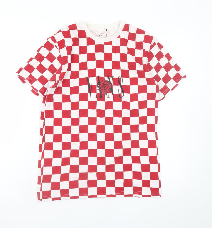 Vans Men’s Red Check Crew Neck Cotton T-Shirt Size S