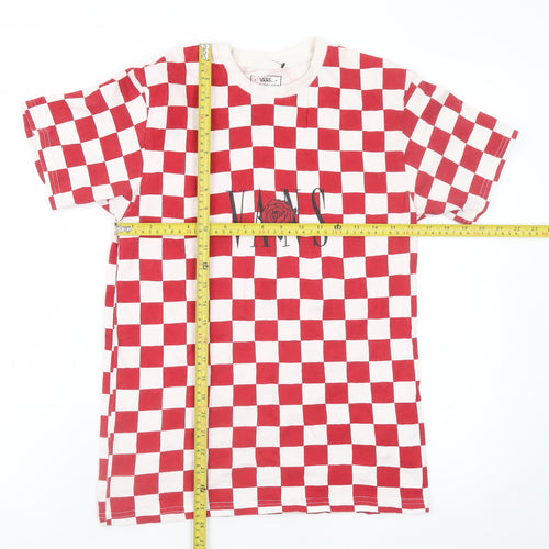 Vans Men’s Red Check Crew Neck Cotton T-Shirt Size S