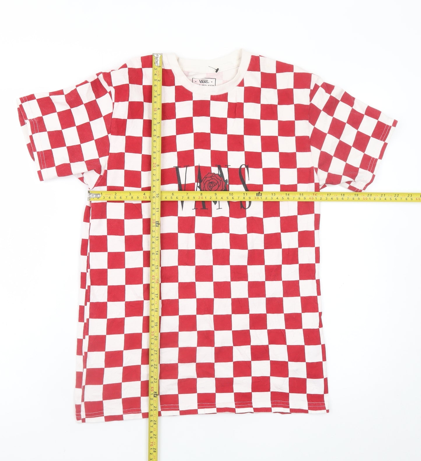 Vans Men’s Red Check Crew Neck Cotton T-Shirt Size S