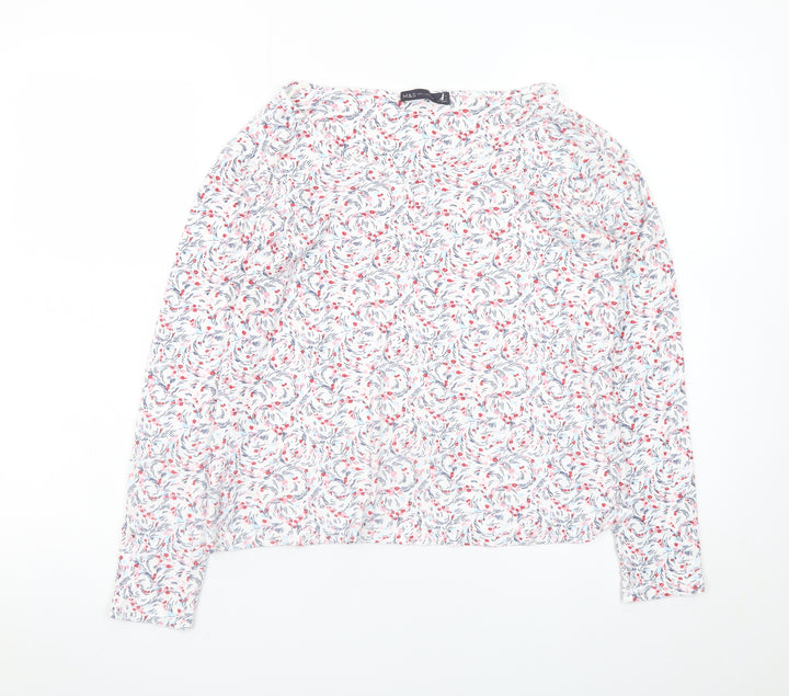 Marks and Spencer Women's White Floral Long Sleeve Viscose T-Shirt Size 16