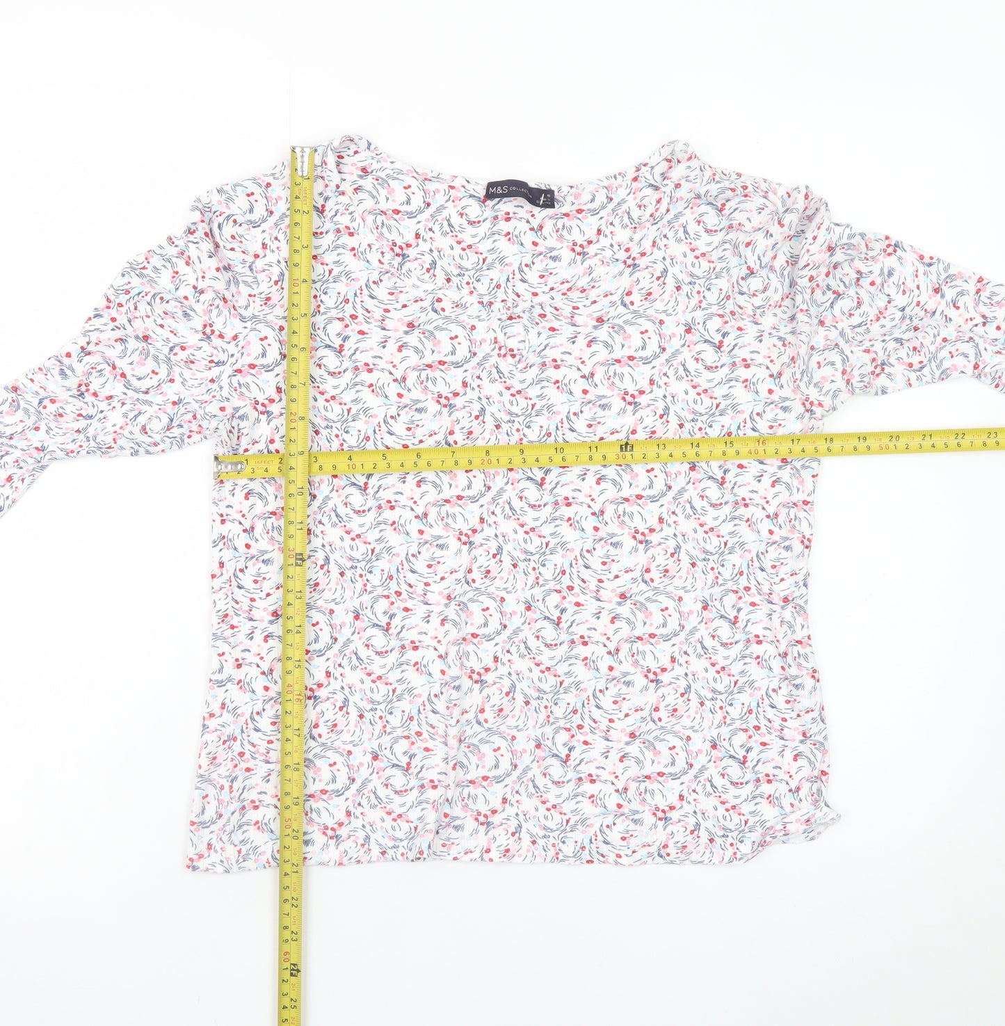 Marks and Spencer Women's White Floral Long Sleeve Viscose T-Shirt Size 16