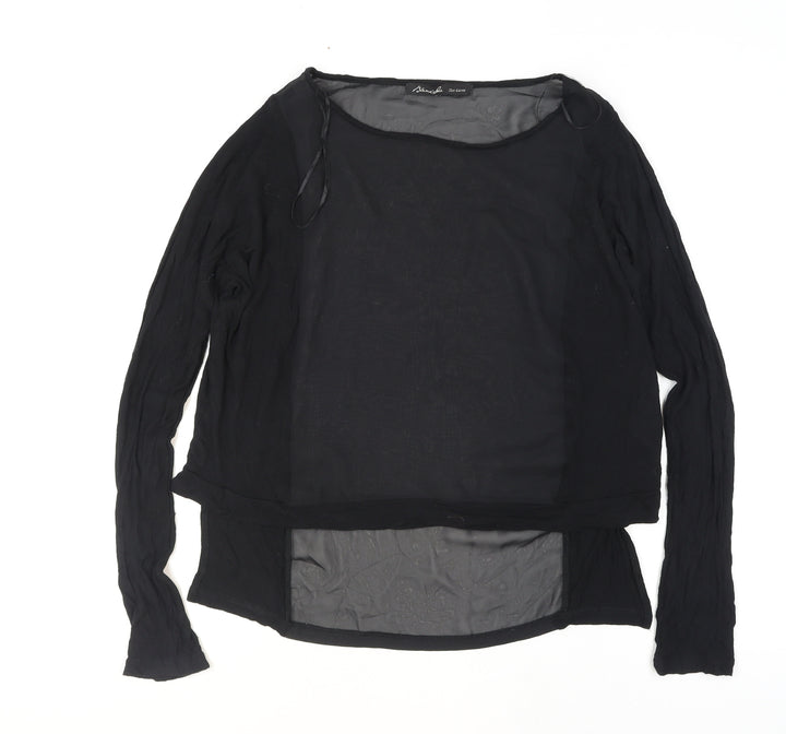 Brendalie Women's Black Long Sleeve Viscose Sheer Blouse Size 12