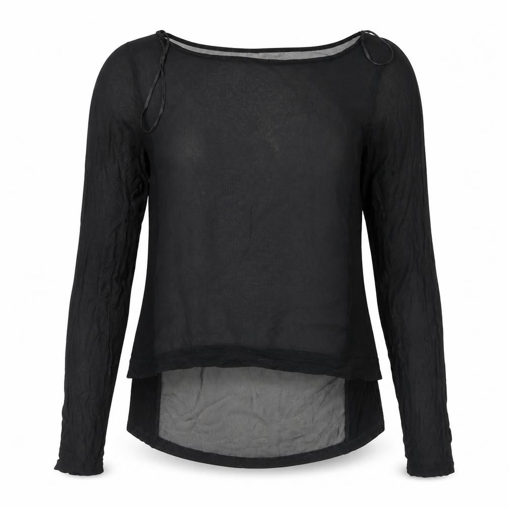 Brendalie Women's Black Long Sleeve Viscose Sheer Blouse Size 12
