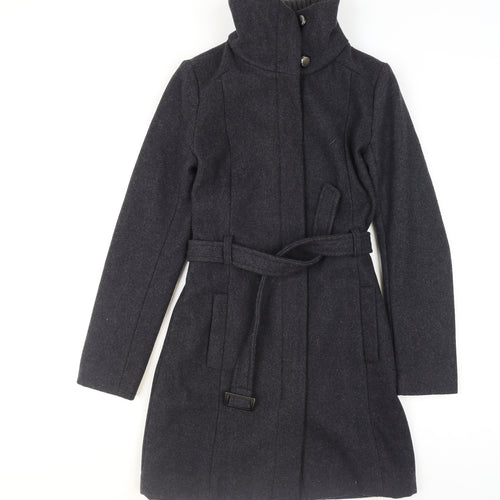 Mango Women Black Wool Blend Belted Overcoat XS