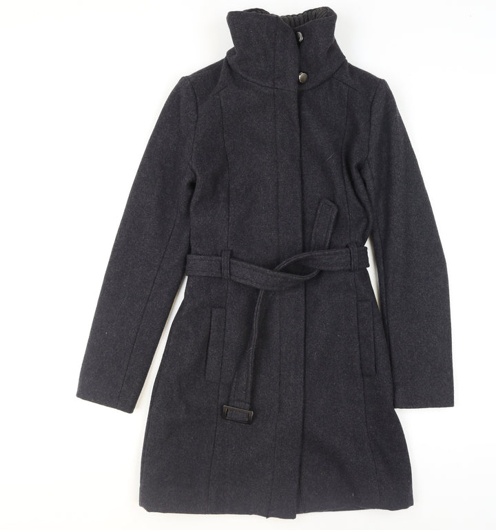 Mango Women Black Wool Blend Belted Overcoat XS