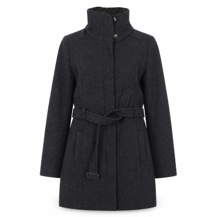 Mango Women Black Wool Blend Belted Overcoat XS