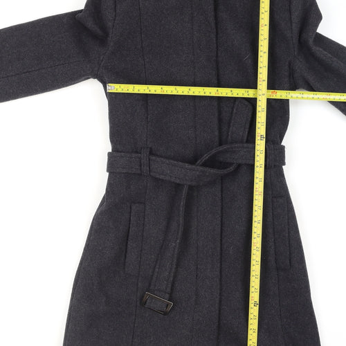Mango Women Black Wool Blend Belted Overcoat XS