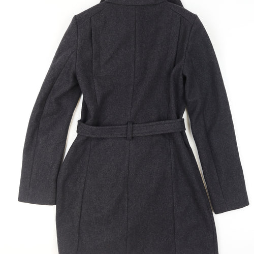 Mango Women Black Wool Blend Belted Overcoat XS