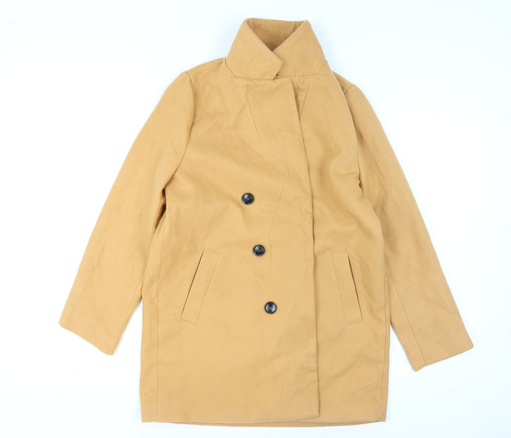 Boohoo Women’s Beige Mid-Length Button Coat Size 8