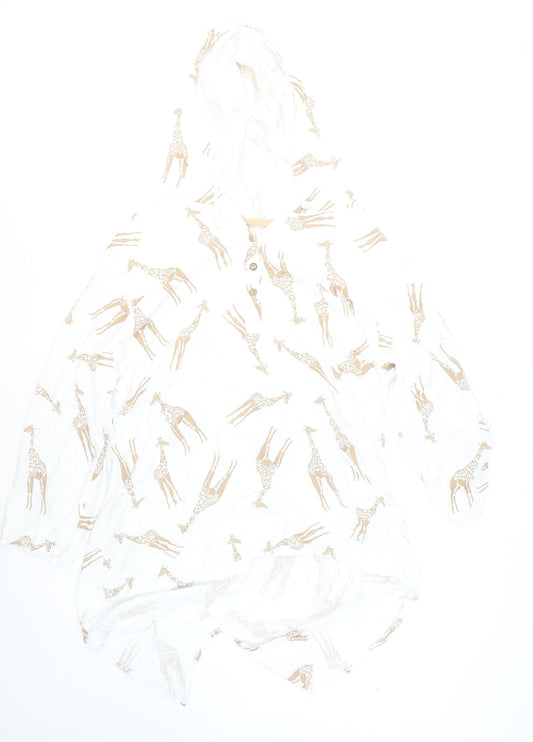 Marta Womens White Giraffe Print Hooded Tunic Shirt L