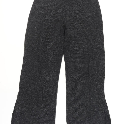 Zara Women Black Knit Wide-Leg Trousers Size 10 Stretch Basic