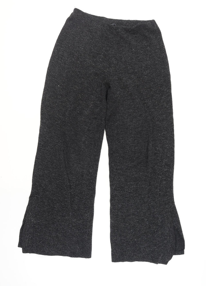 Zara Women Black Knit Wide-Leg Trousers Size 10 Stretch Basic