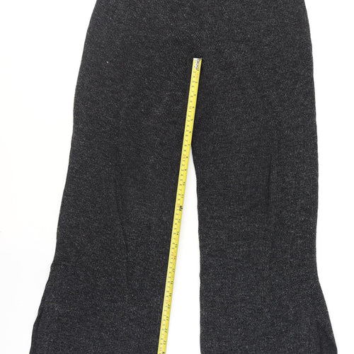 Zara Women Black Knit Wide-Leg Trousers Size 10 Stretch Basic