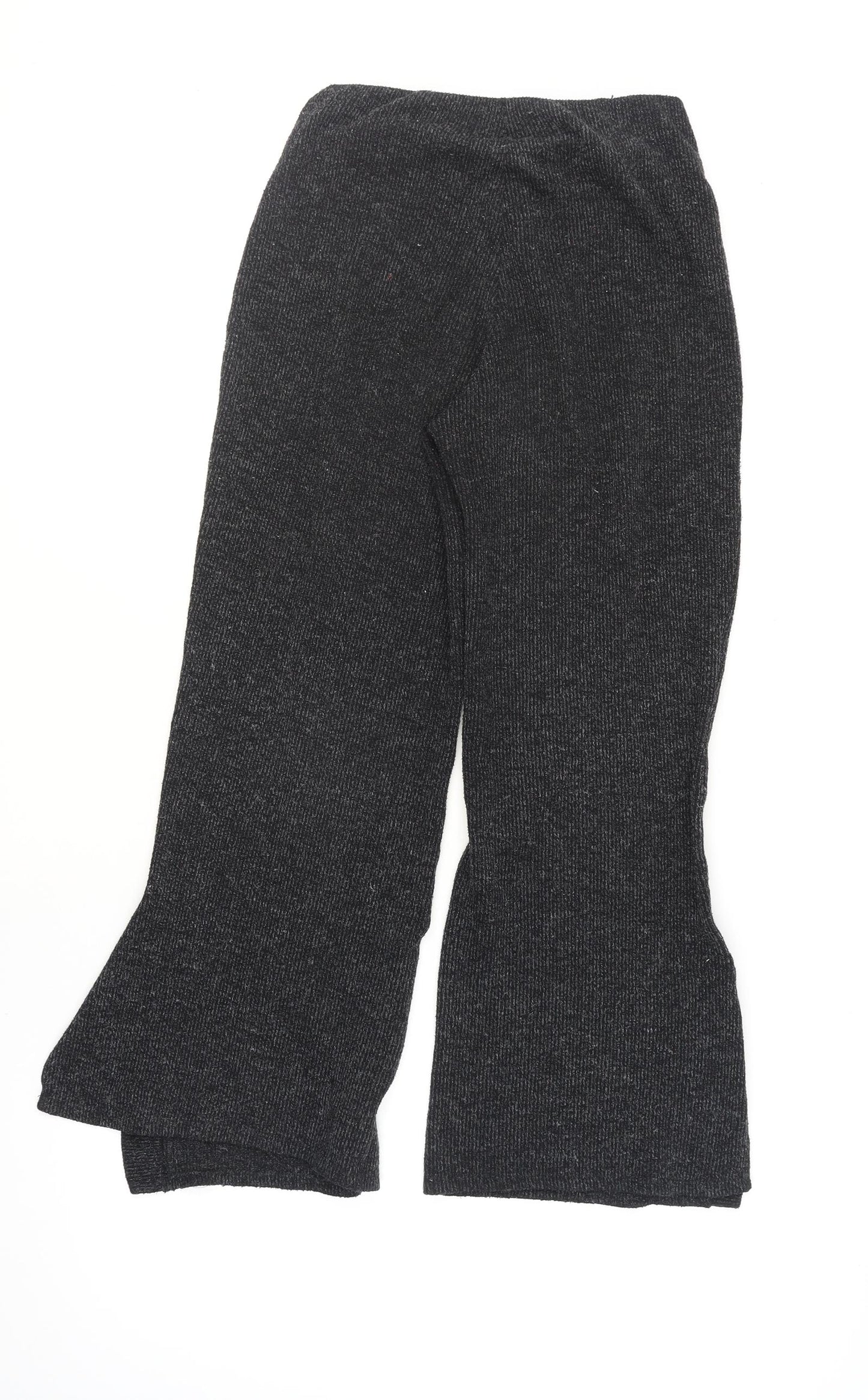 Zara Women Black Knit Wide-Leg Trousers Size 10 Stretch Basic