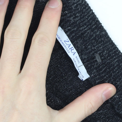 Zara Women Black Knit Wide-Leg Trousers Size 10 Stretch Basic
