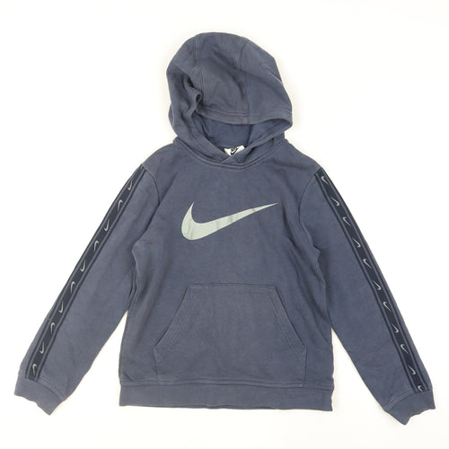 Nike Boys Blue Pullover Hoodie Size 10-11 Years Fleece Logo Sweatshirt