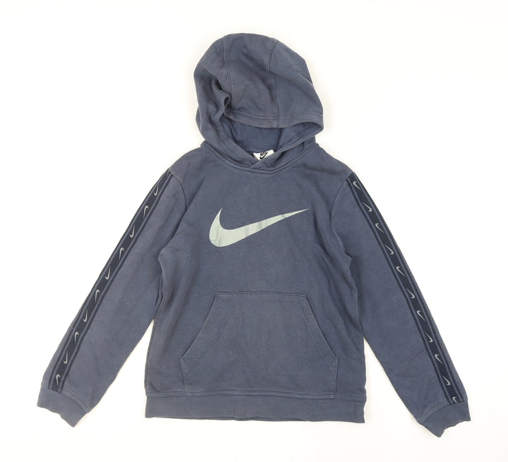 Nike Boys Blue Pullover Hoodie Size 10-11 Years Fleece Logo Sweatshirt