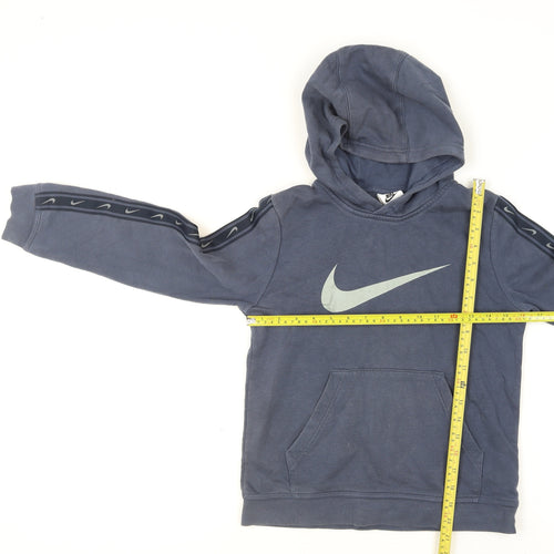 Nike Boys Blue Pullover Hoodie Size 10-11 Years Fleece Logo Sweatshirt