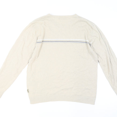 Baleno Men's Beige Cotton V-Neck Striped Jumper L Classic Knit