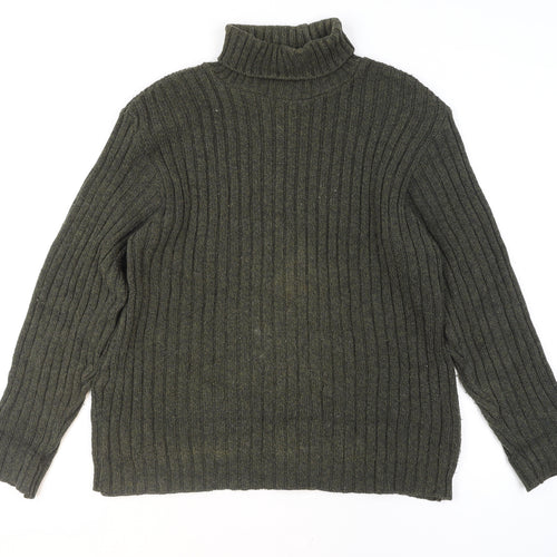 Hawkshead Men's Green Roll Neck Ribbed Knit Jumper Size L