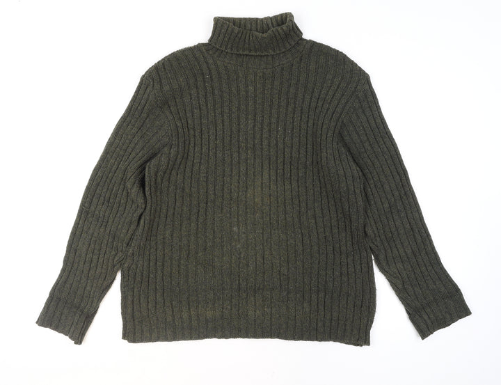 Hawkshead Men's Green Roll Neck Ribbed Knit Jumper Size L