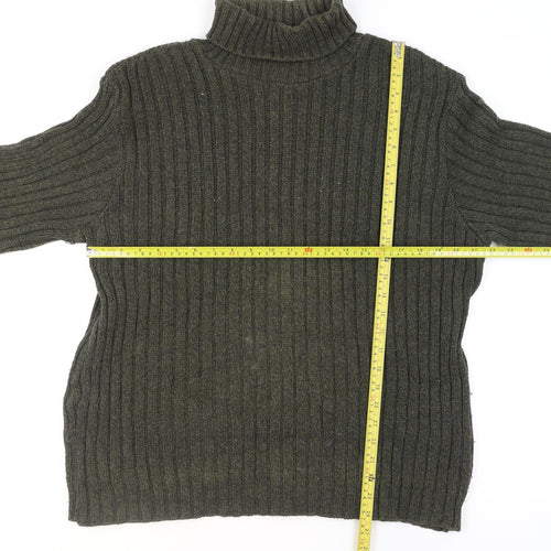 Hawkshead Men's Green Roll Neck Ribbed Knit Jumper Size L