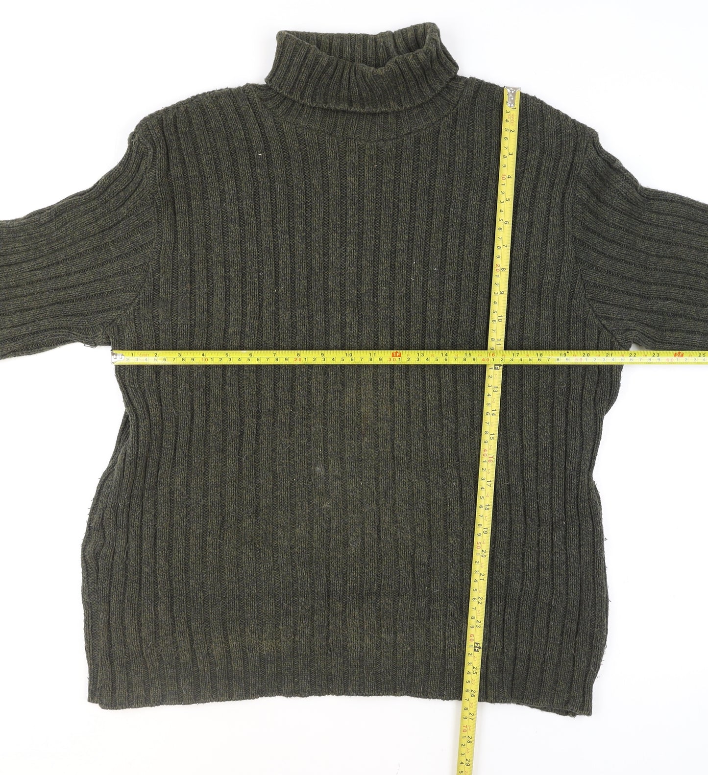 Hawkshead Men's Green Roll Neck Ribbed Knit Jumper Size L
