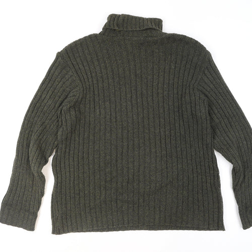Hawkshead Men's Green Roll Neck Ribbed Knit Jumper Size L