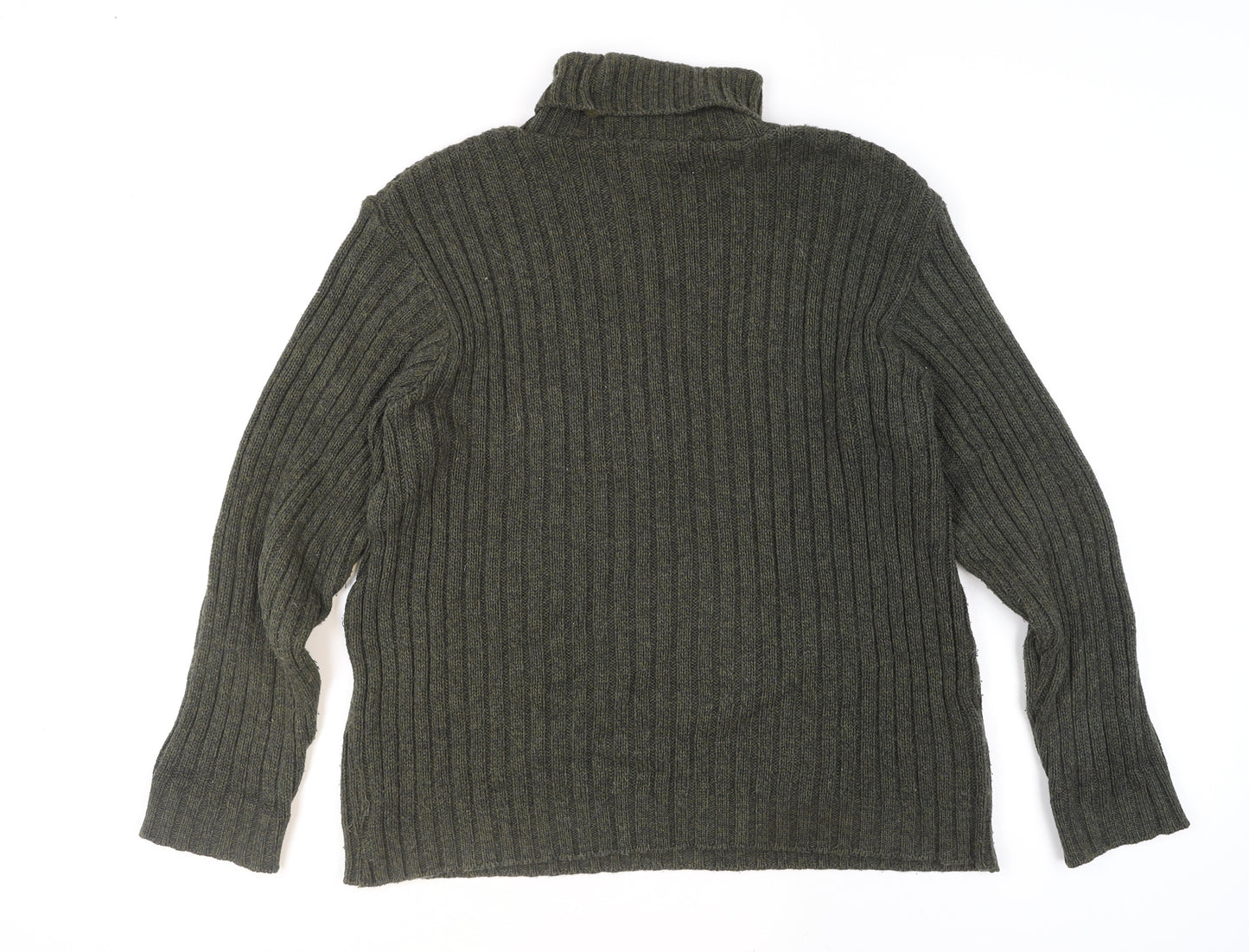 Hawkshead Men's Green Roll Neck Ribbed Knit Jumper Size L