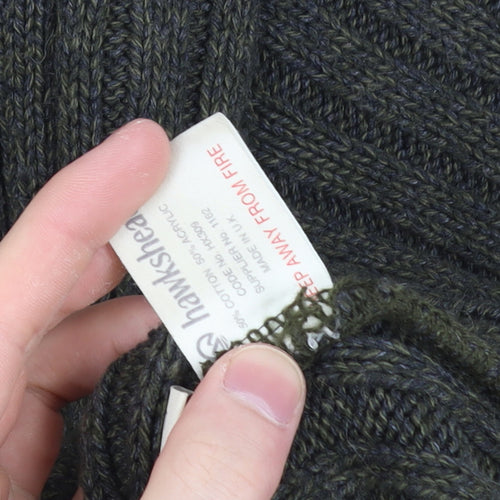 Hawkshead Men's Green Roll Neck Ribbed Knit Jumper Size L