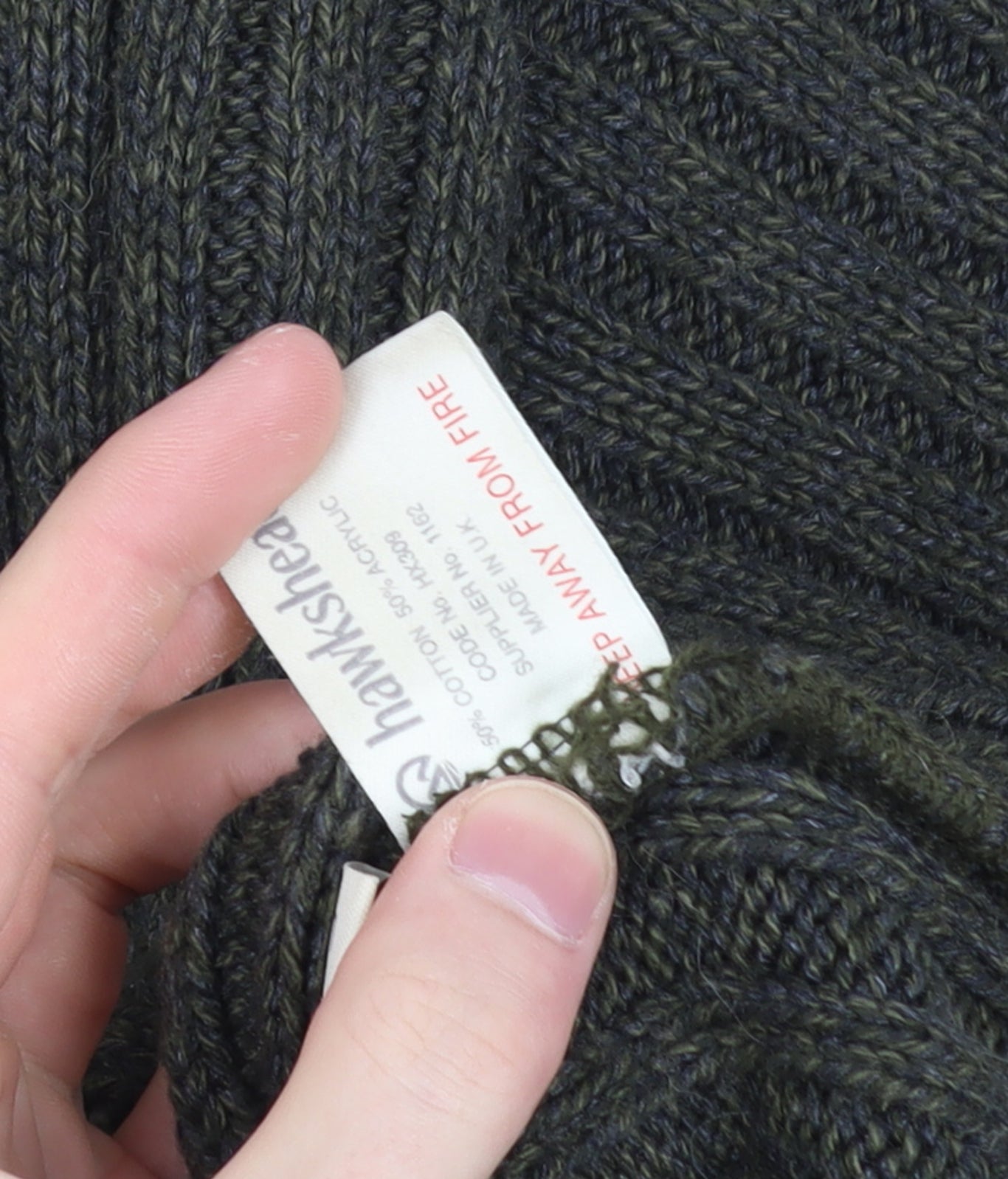 Hawkshead Men's Green Roll Neck Ribbed Knit Jumper Size L