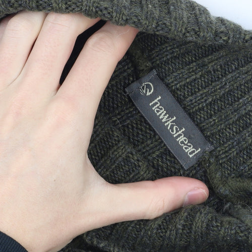 Hawkshead Men's Green Roll Neck Ribbed Knit Jumper Size L