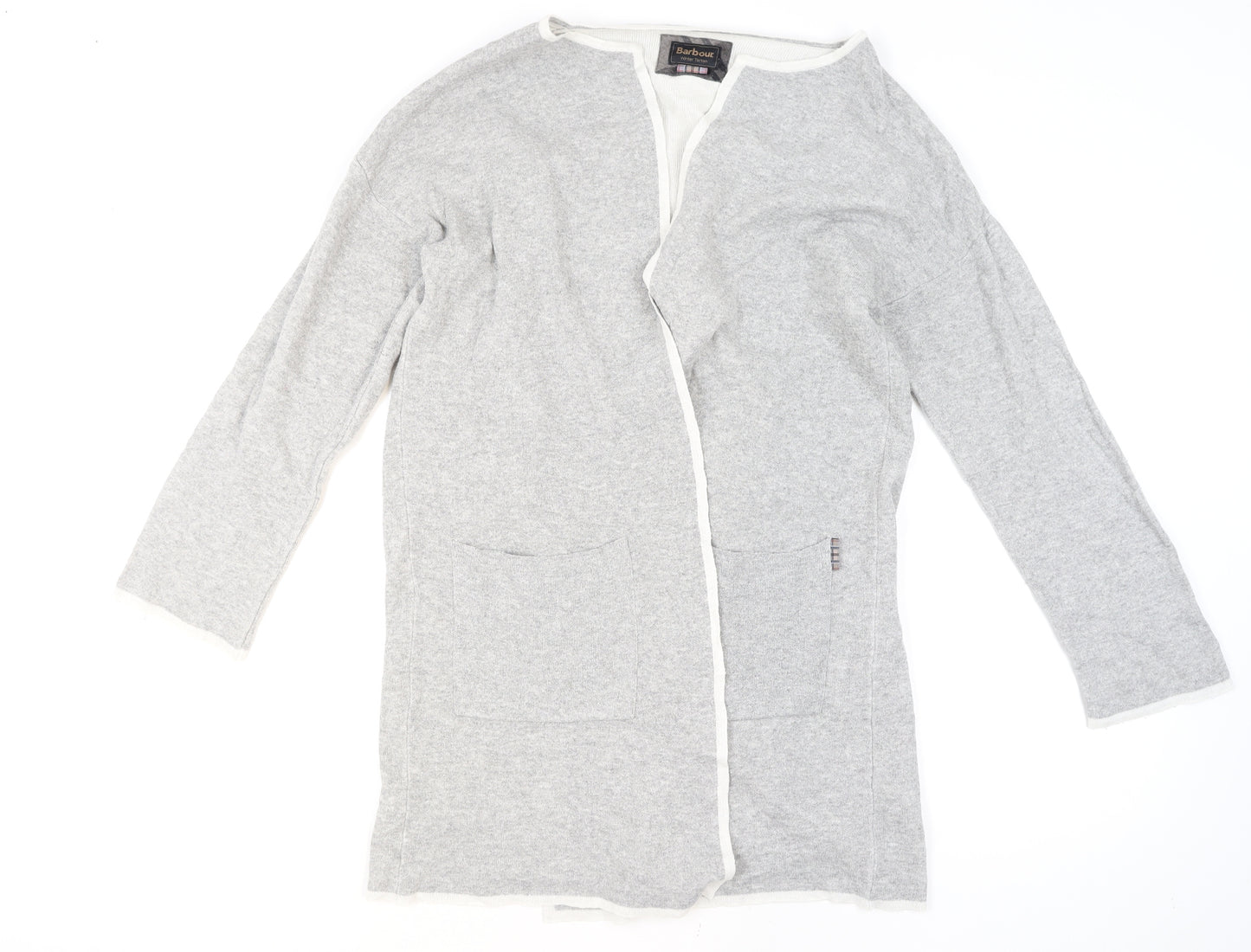 Barbour Women Grey Wool Blend Cardigan Jumper M Classic Open Knit