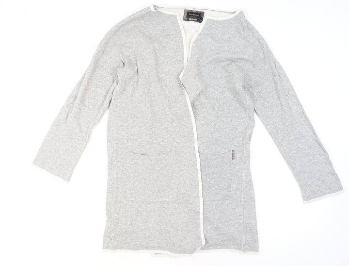 Barbour Women Grey Wool Blend Cardigan Jumper M Classic Open Knit