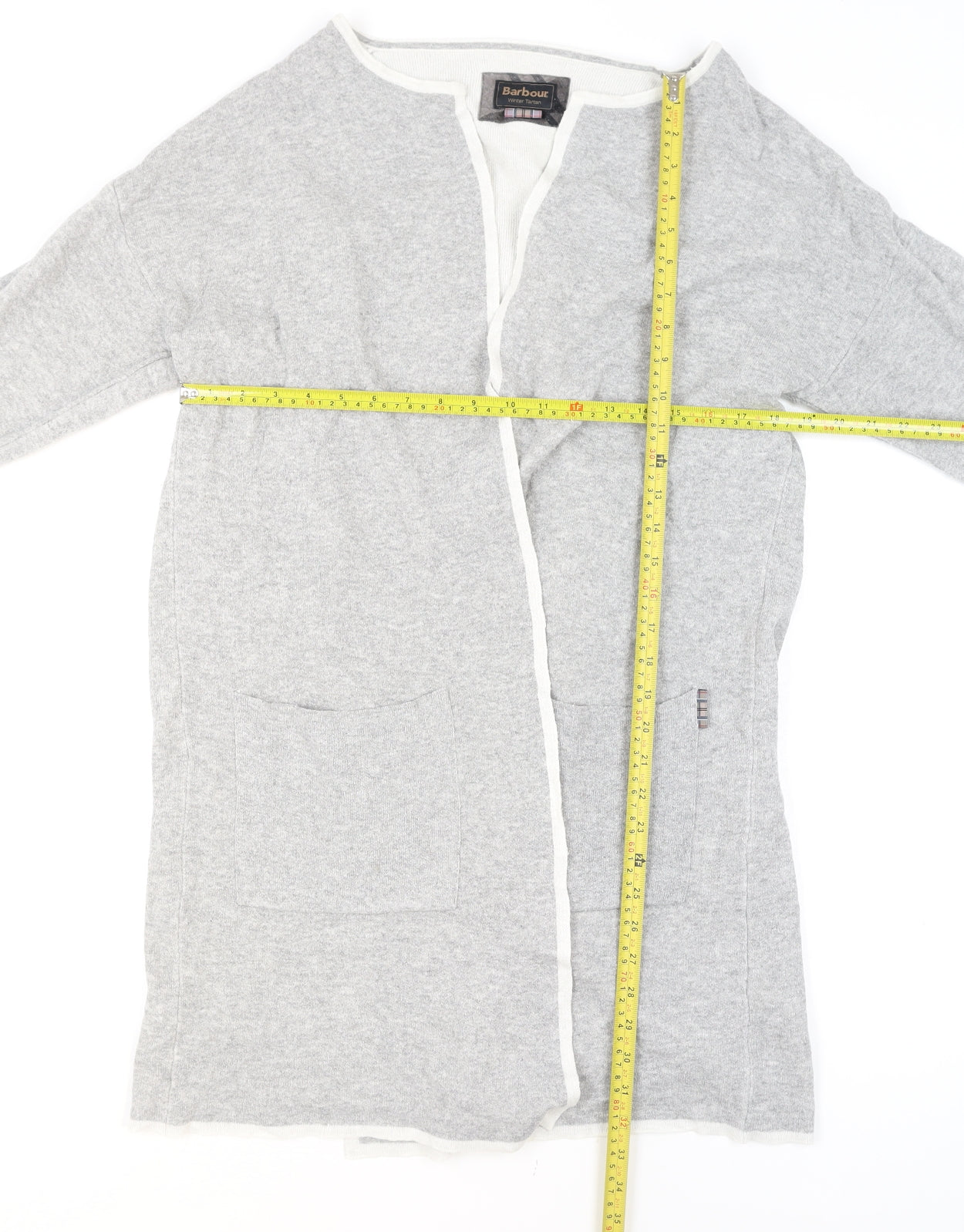 Barbour Women Grey Wool Blend Cardigan Jumper M Classic Open Knit